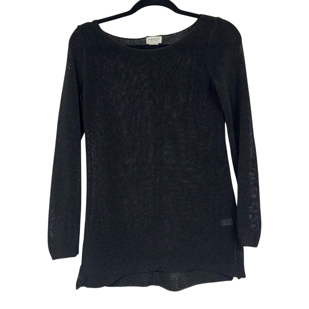 Club Monaco Black Open Knit Sweater Womens S Boho Lagenlook Pullover Casual